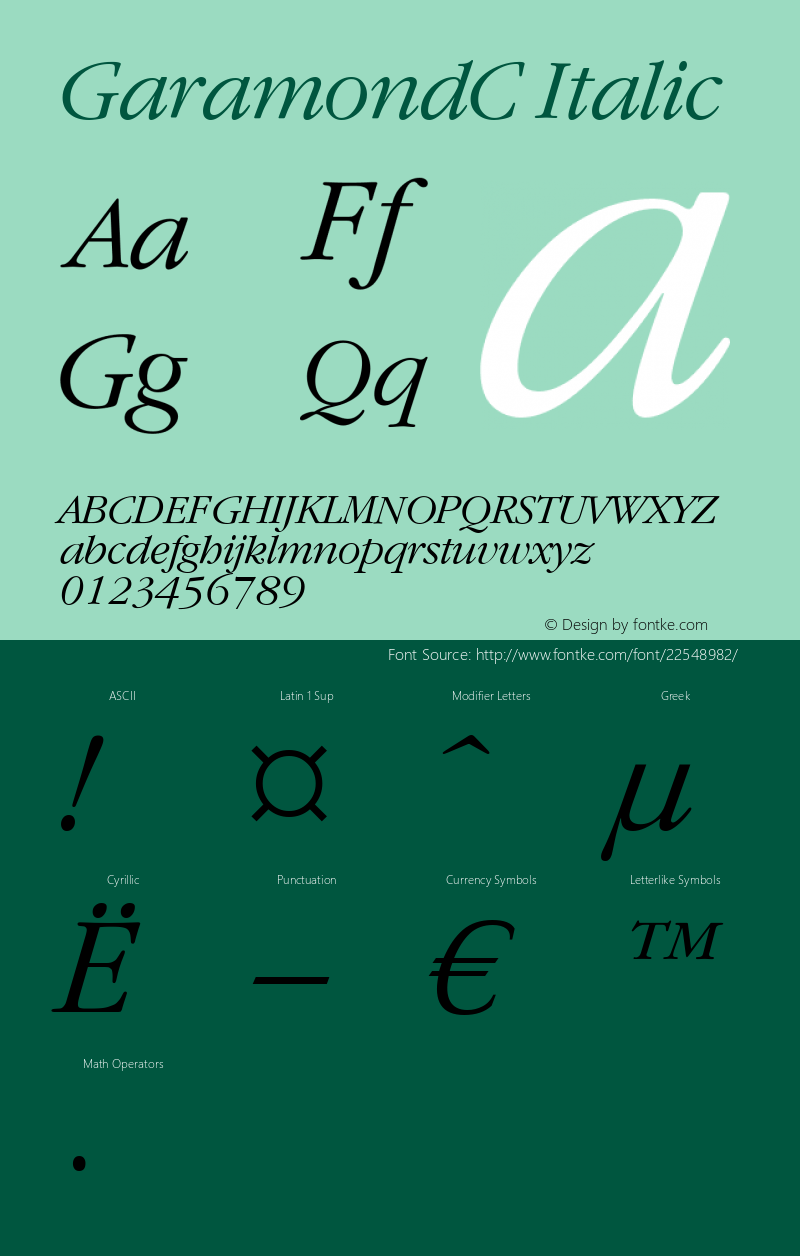 GaramondC-LightItalic OTF 1.0;PS 001.000;Core 116;AOCW 1.0 161 Font Sample