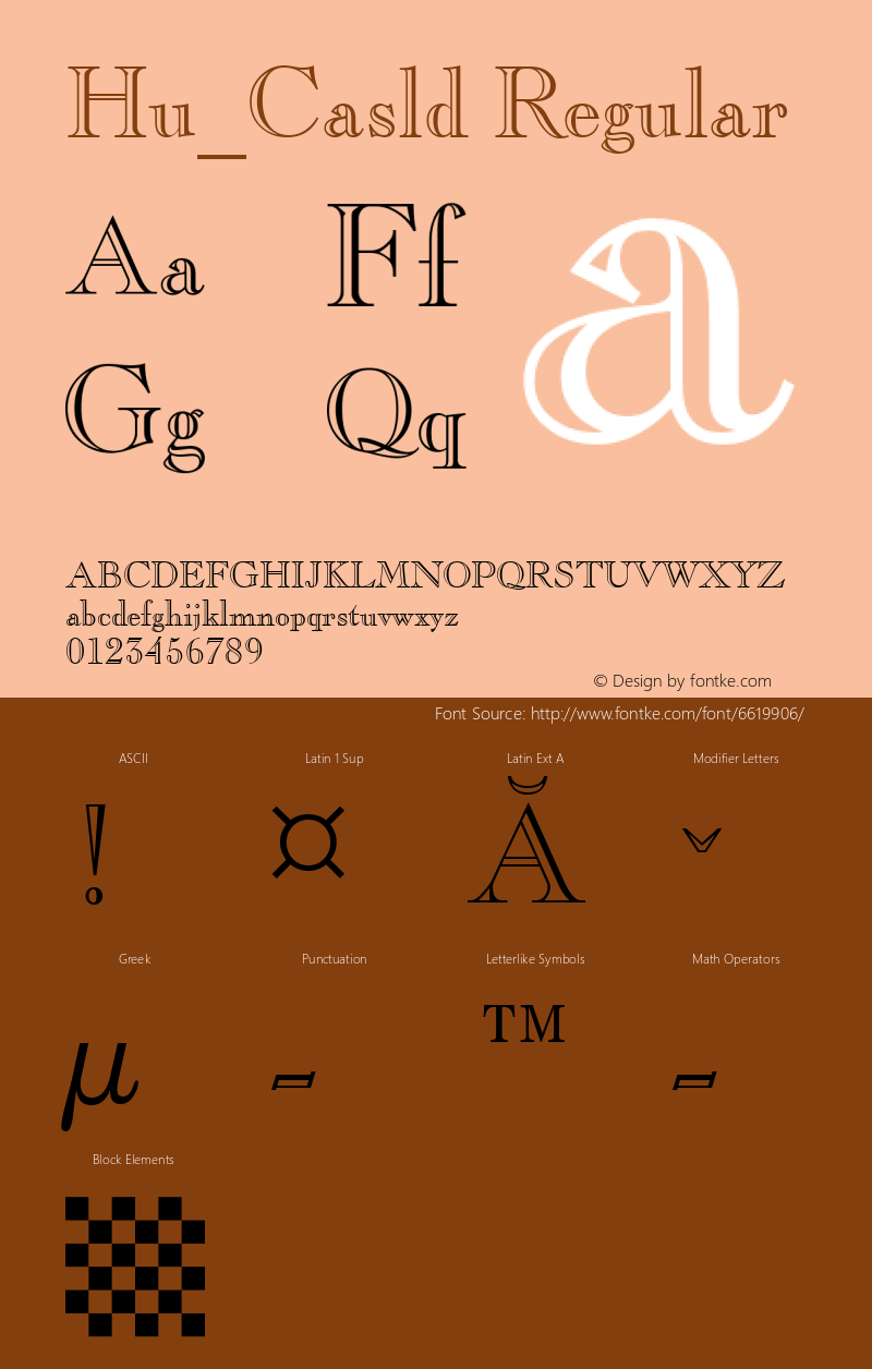 Hu_Casld Regular Copyright (c) 1997 by WoodStone. Font Sample