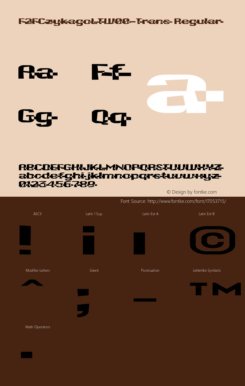 F2FCzykagoLTW00-Trans Regular Version 1.00 Font Sample