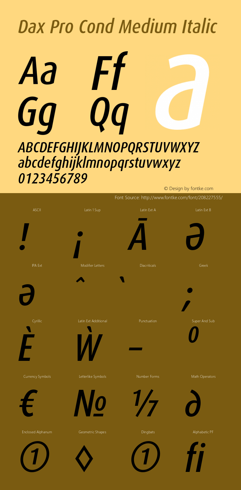 Dax Pro Cond Medium Italic Version 7.504; 2006; Build 1022图片样张