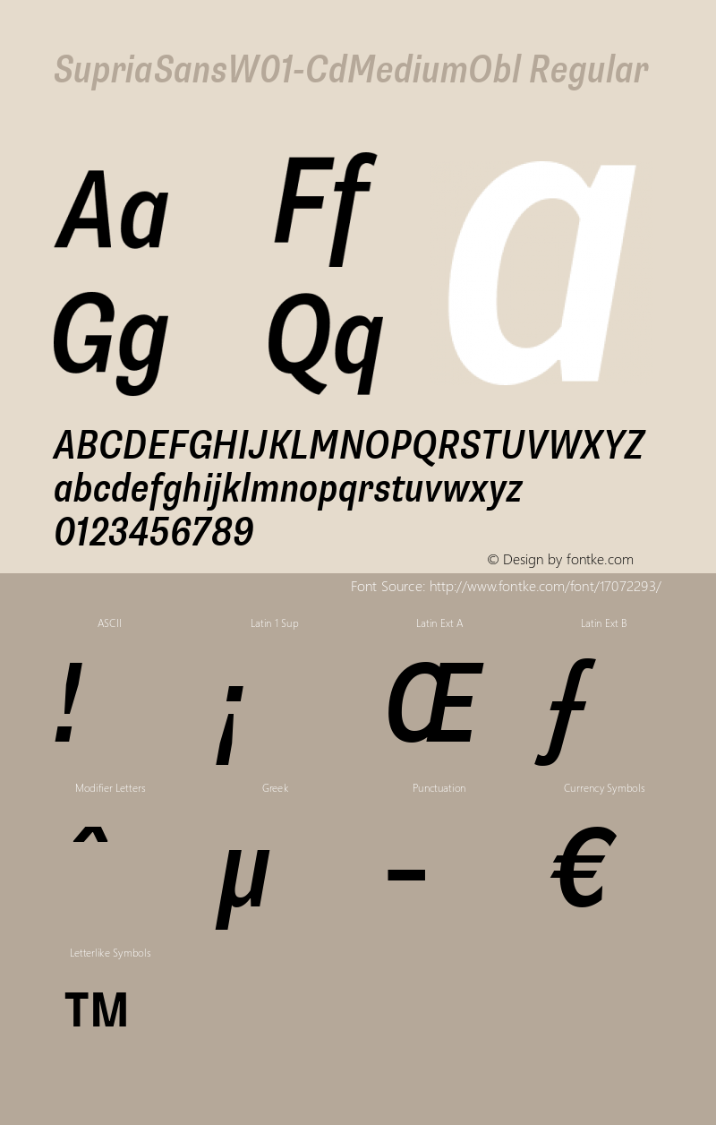 SupriaSansW01-CdMediumObl Regular Version 1.00 Font Sample