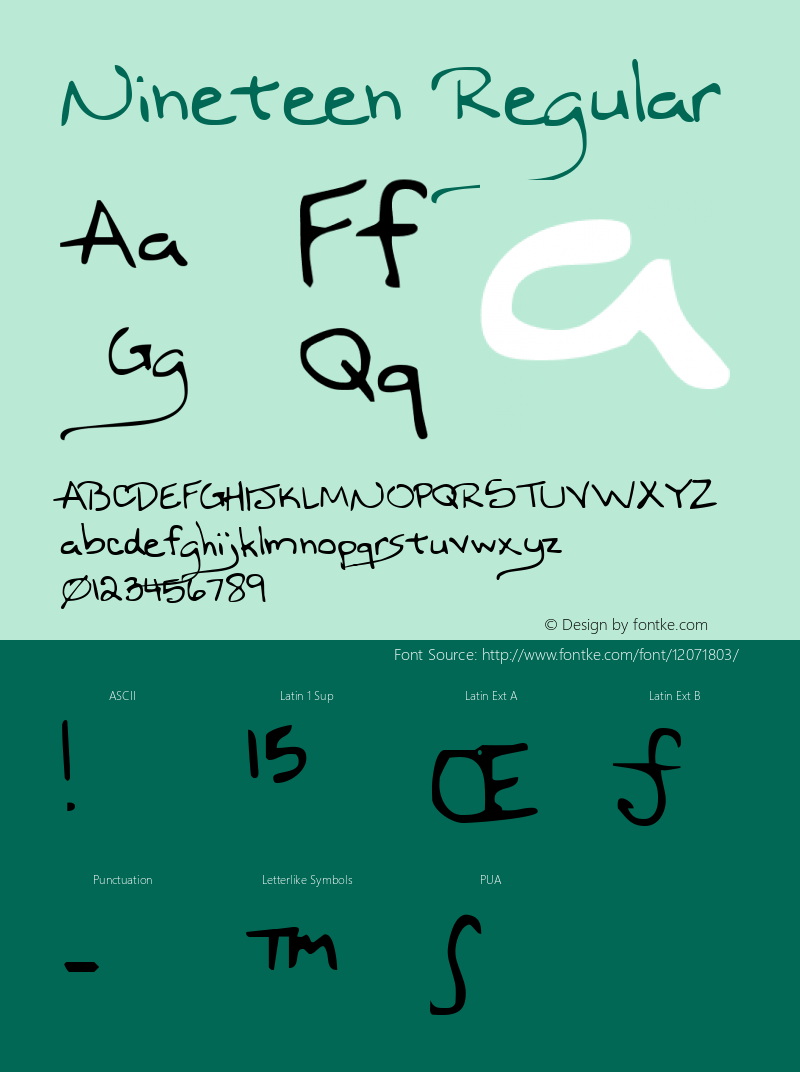 Nineteen Regular 2001; 1.0, initial release Font Sample