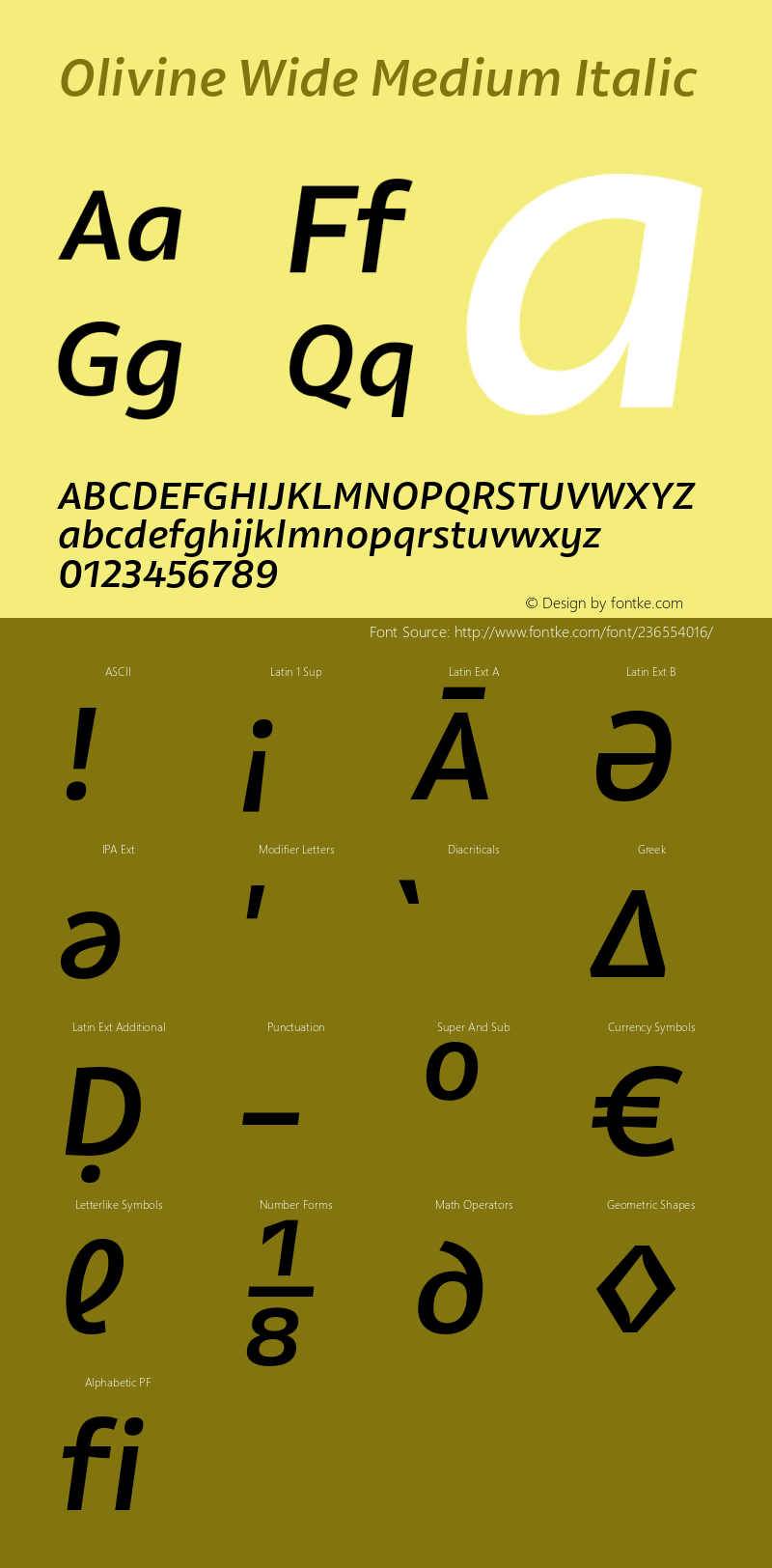 Olivine Wide Medium Italic Version 1.000;PS 001.000;hotconv 1.0.88;makeotf.lib2.5.64775图片样张