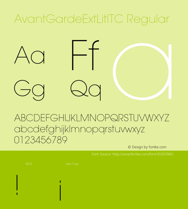 AvantGardeExtLitITC Regular 001.000 Font Sample