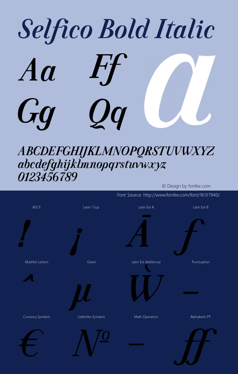 Selfico Bold Italic Version 1.000; initial release Font Sample