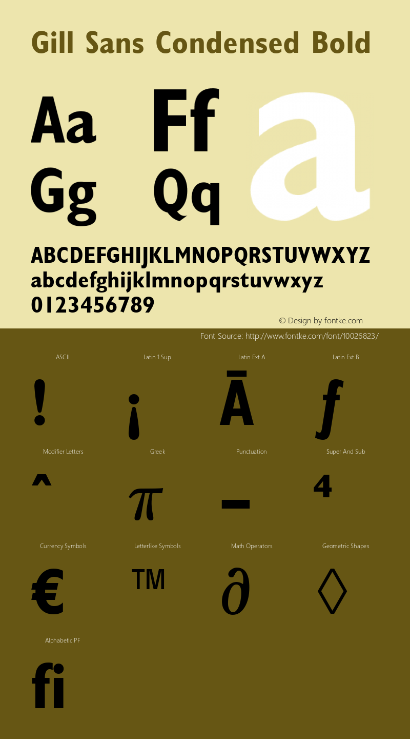Gill Sans Condensed Bold Version 1.3 (Hewlett-Packard) Font Sample
