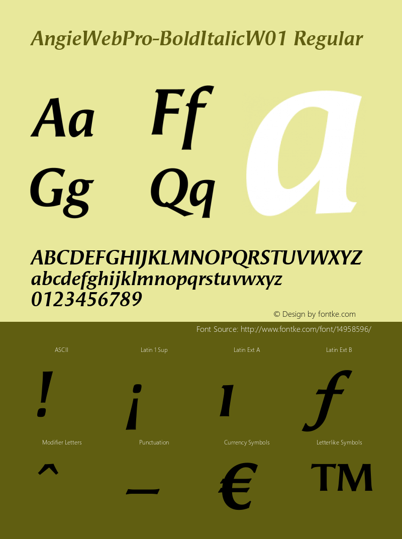 AngieWebPro-BoldItalicW01 Regular Version 7.504 Font Sample