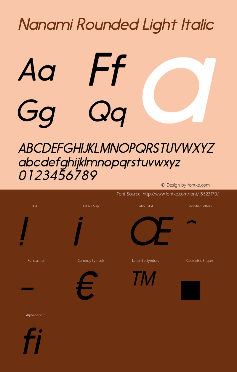 Nanami Rounded Light Italic Version 1.003 Font Sample