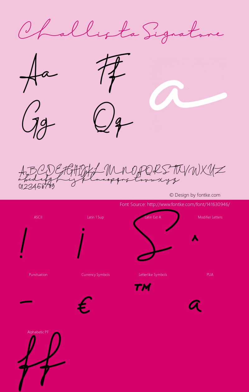 Challista Signature Version 1.000 Font Sample