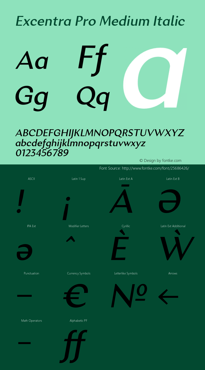 ExcentraPro-MediumItalic Version 001.000 Font Sample