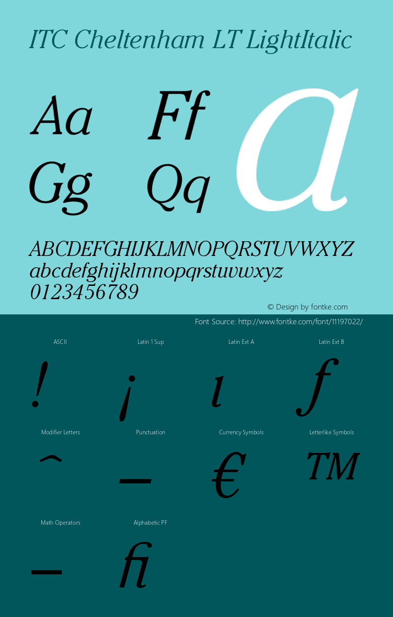 ITC Cheltenham LT LightItalic Version 006.000 Font Sample