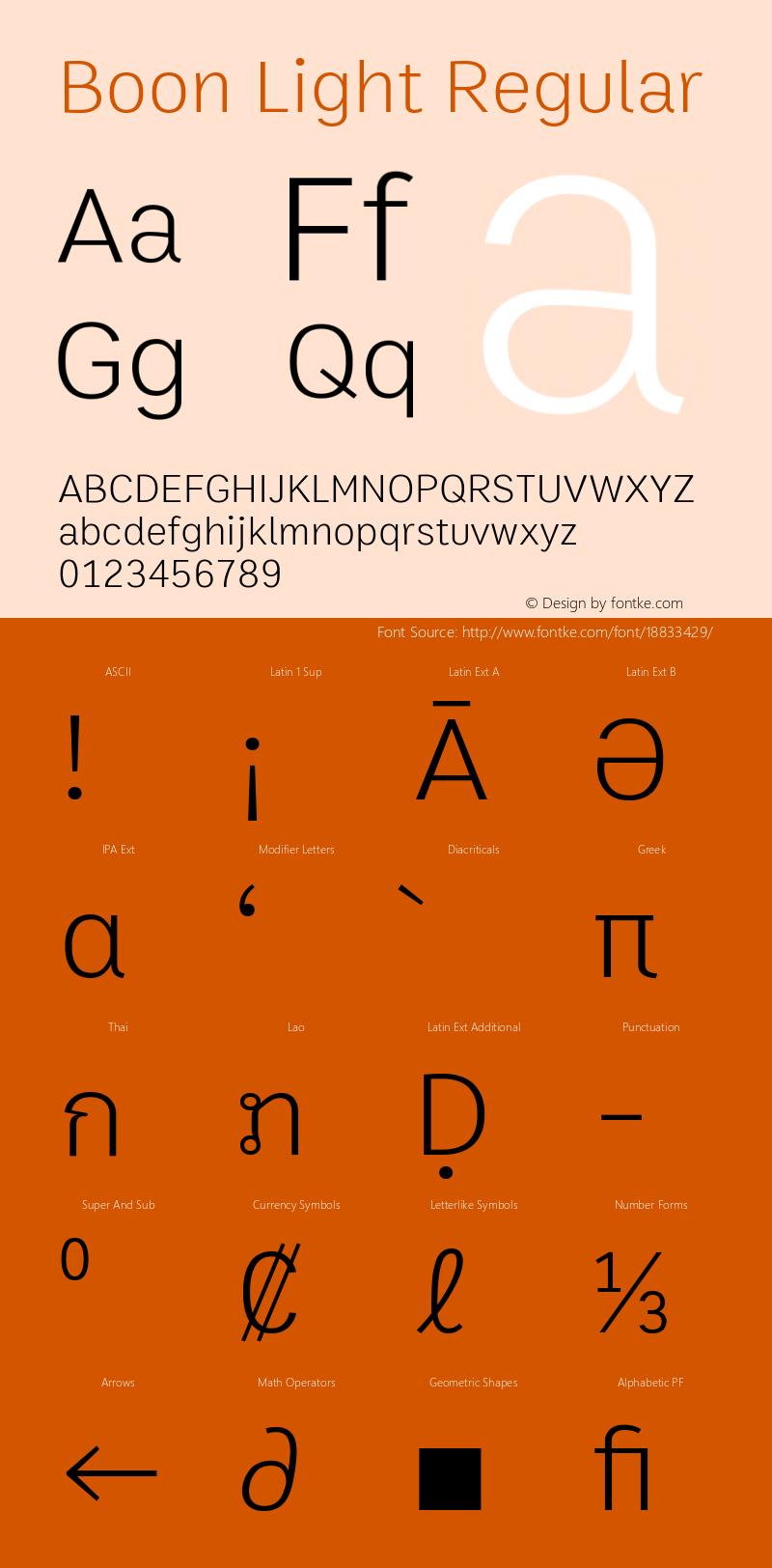 Boon Light Regular Version 3.0 Font Sample