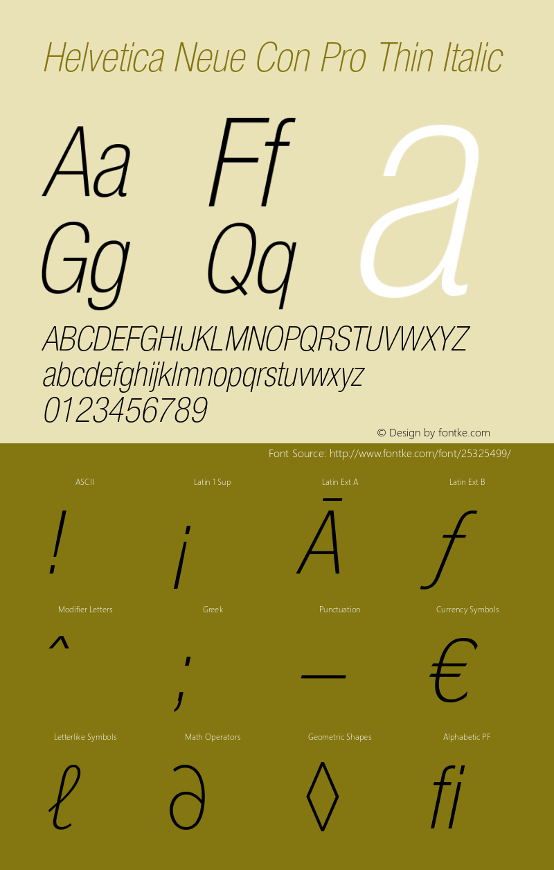 HelveticaNeueConPro-ThinIta Version 1.000;PS 001.000;Core 1.0.38 Font Sample