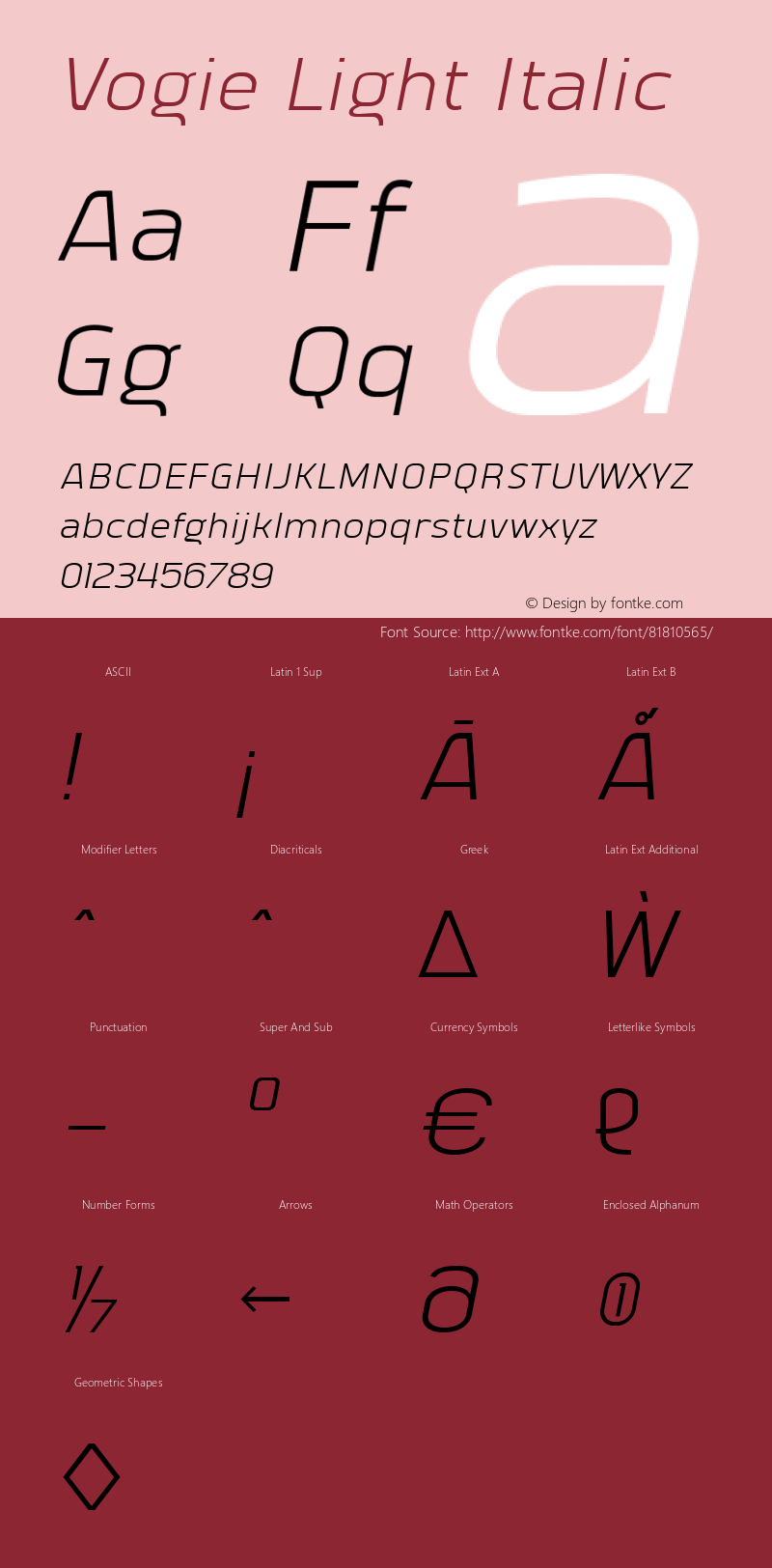 Vogie Light Italic Version 1.000 Font Sample