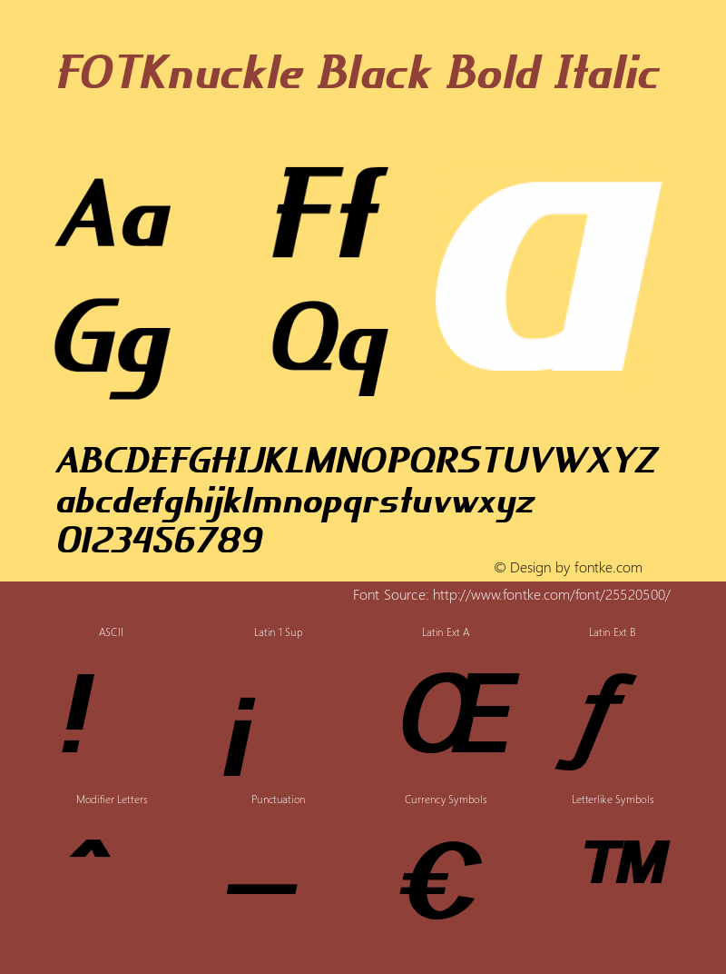 FOTKnuckleBlack-BoldItalic Version 1.000 Font Sample