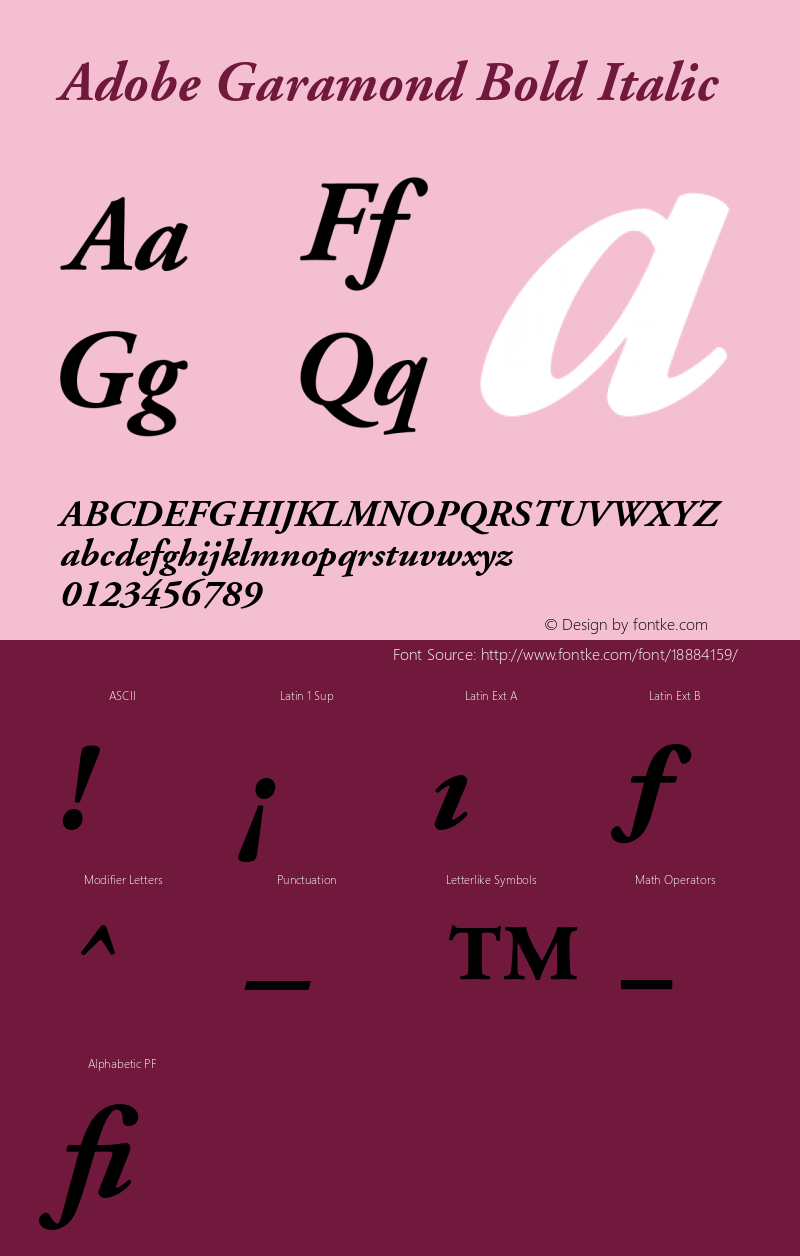 Adobe Garamond Bold Italic 001.001 Font Sample