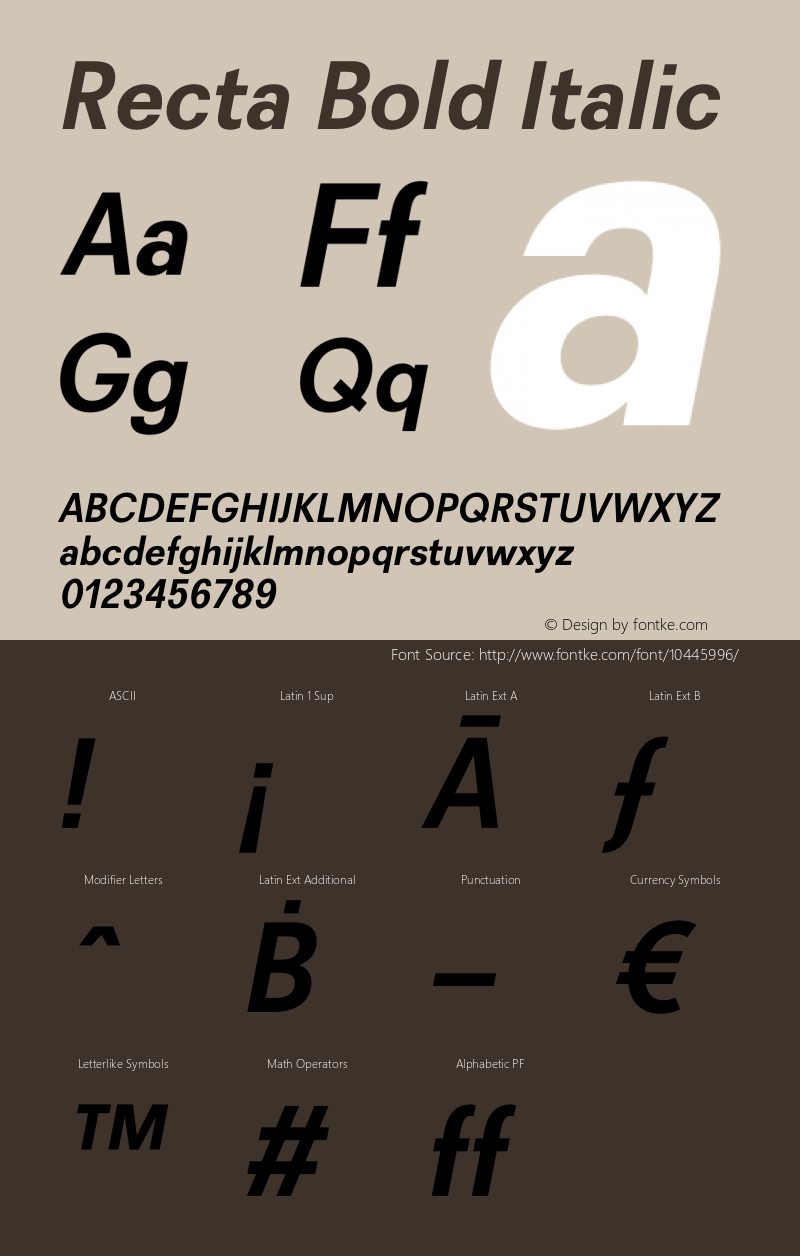 Recta Bold Italic Version 1.000 Font Sample