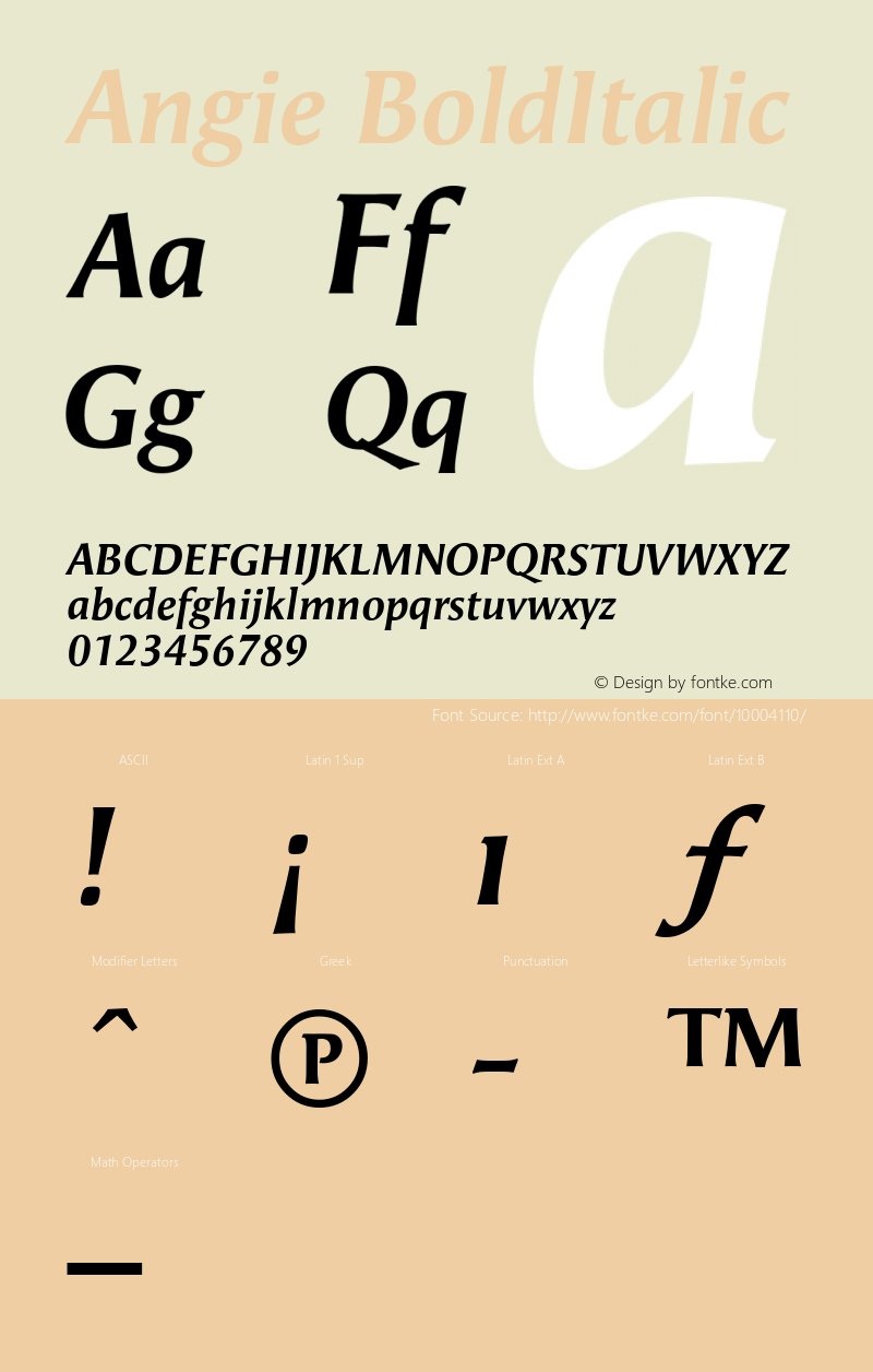Angie BoldItalic Macromedia Fontographer 4.1 1/9/98 Font Sample