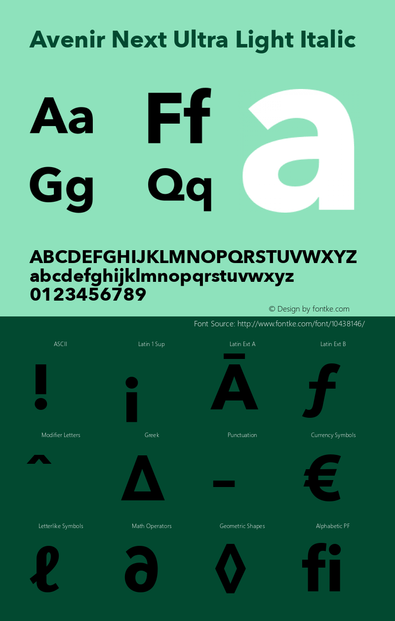 Avenir Next Ultra Light Italic 8.0d2e1 Font Sample