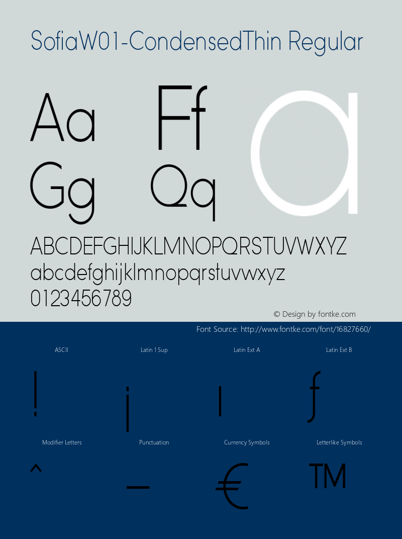 SofiaW01-CondensedThin Regular Version 1.00 Font Sample