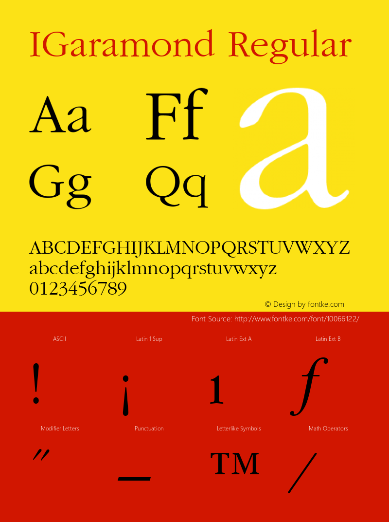 IGaramond Regular Altsys Fontographer 3.5  11/10/97 Font Sample