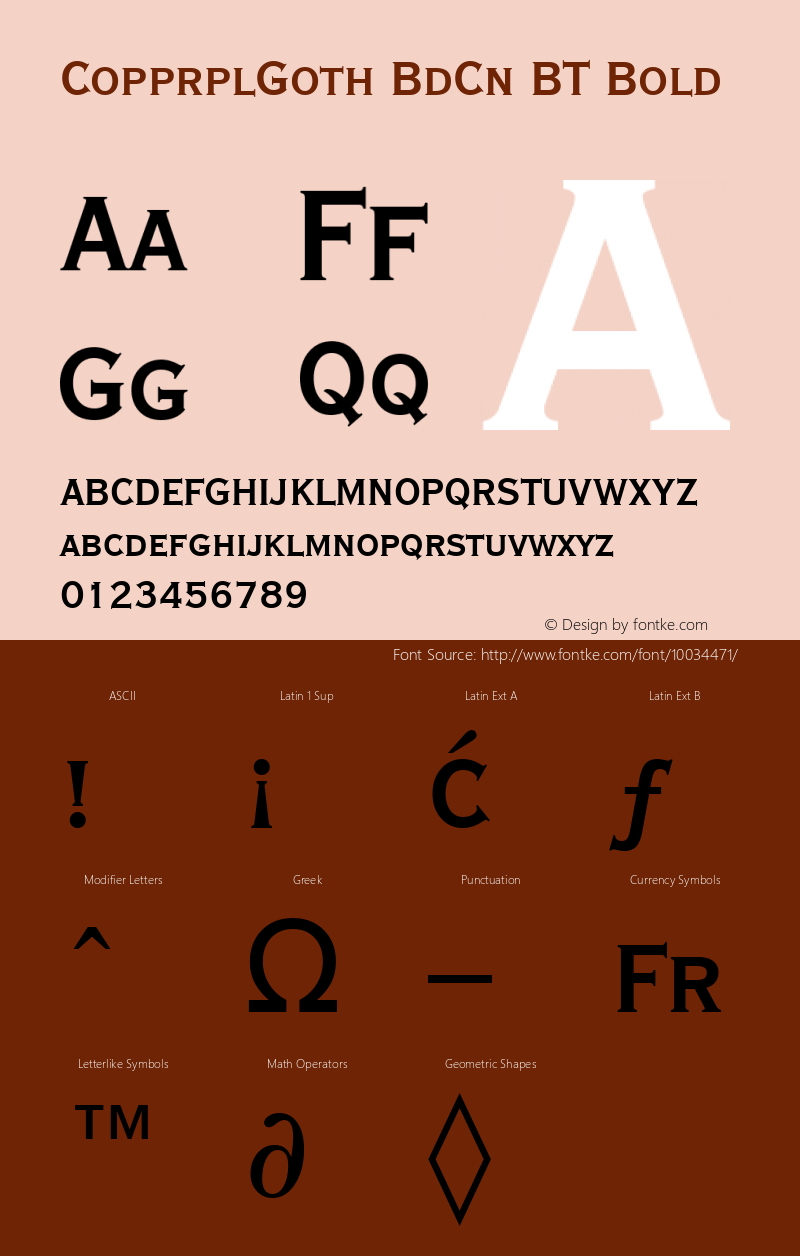 CopprplGoth BdCn BT Bold mfgpctt-v1.52 Monday, January 25, 1993 3:20:38 pm (EST) Font Sample