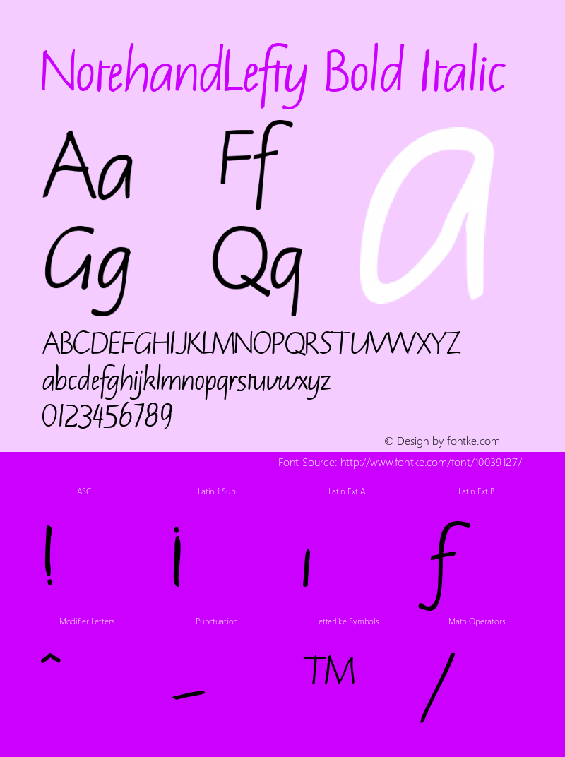 NotehandLefty Bold Italic The IMSI MasterFonts Collection, tm 1995 IMSI Font Sample