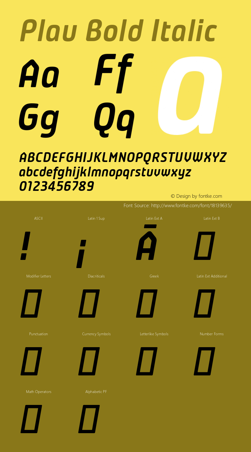 Plau Bold Italic Version 2.001;PS 002.001;hotconv 1.0.70;makeotf.lib2.5.58329 Font Sample