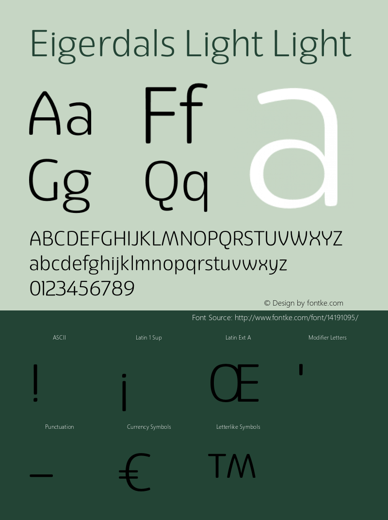 Eigerdals Light Light Version 3.000 Font Sample