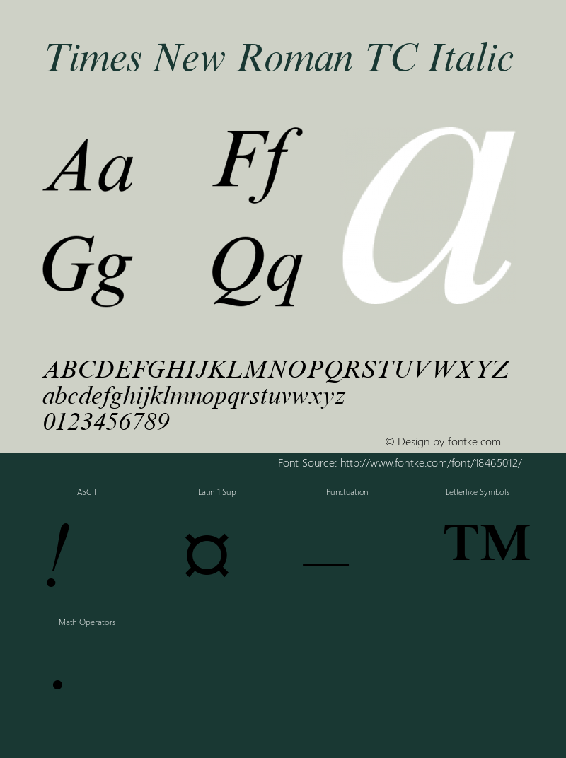 Times New Roman TC Italic Version 1.0 - November 1992 Font Sample