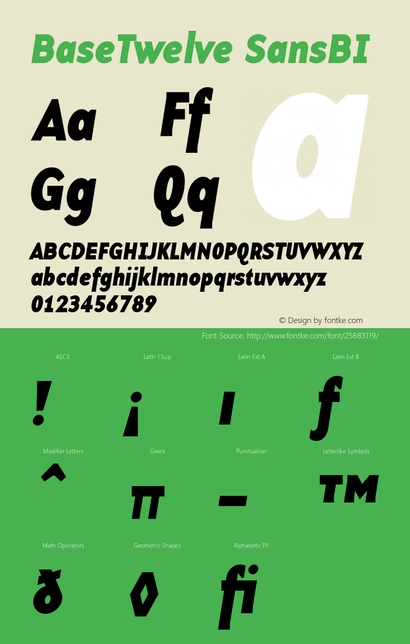 BaseTwelveSansBI Version 001.000 Font Sample