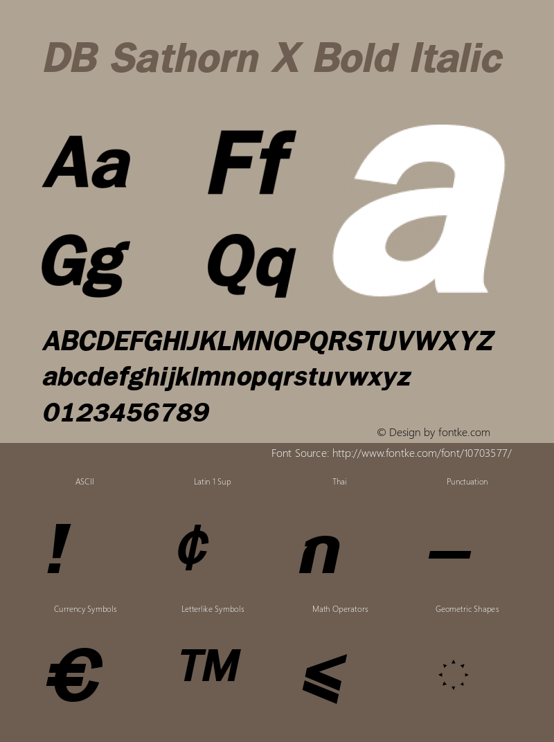DB Sathorn X Bold Italic Version 3.100 2007 Font Sample