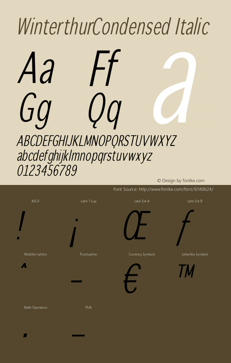 WinterthurCondensed Italic 1.0 2005-03-31 Font Sample