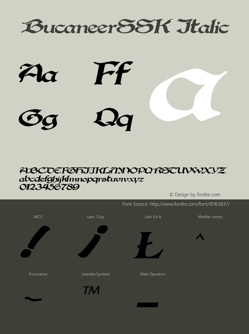 BucaneerSSK Italic Macromedia Fontographer 4.1 8/11/95 Font Sample