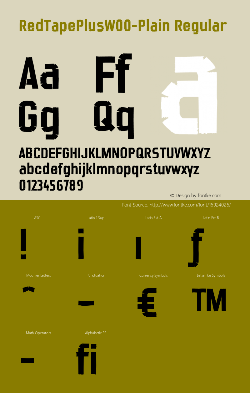 RedTapePlusW00-Plain Regular Version 1.00 Font Sample