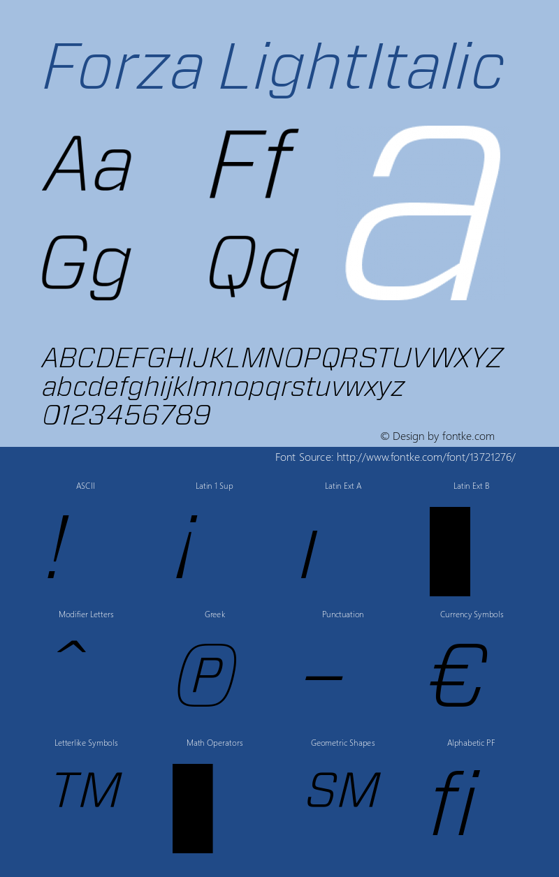 Forza LightItalic Version 1.100 Font Sample