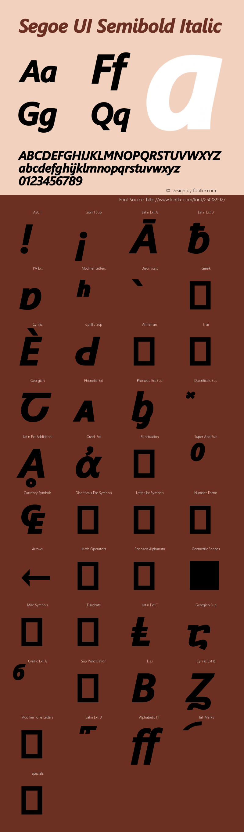 Segoe UI Semibold Italic Version 5.22 Font Sample