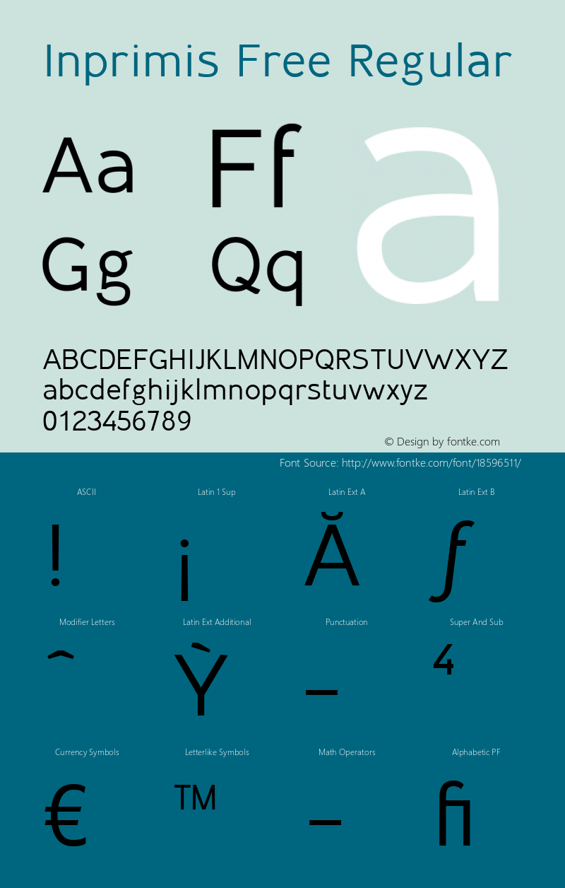 Inprimis Free Regular Version 1.125 2016 Font Sample