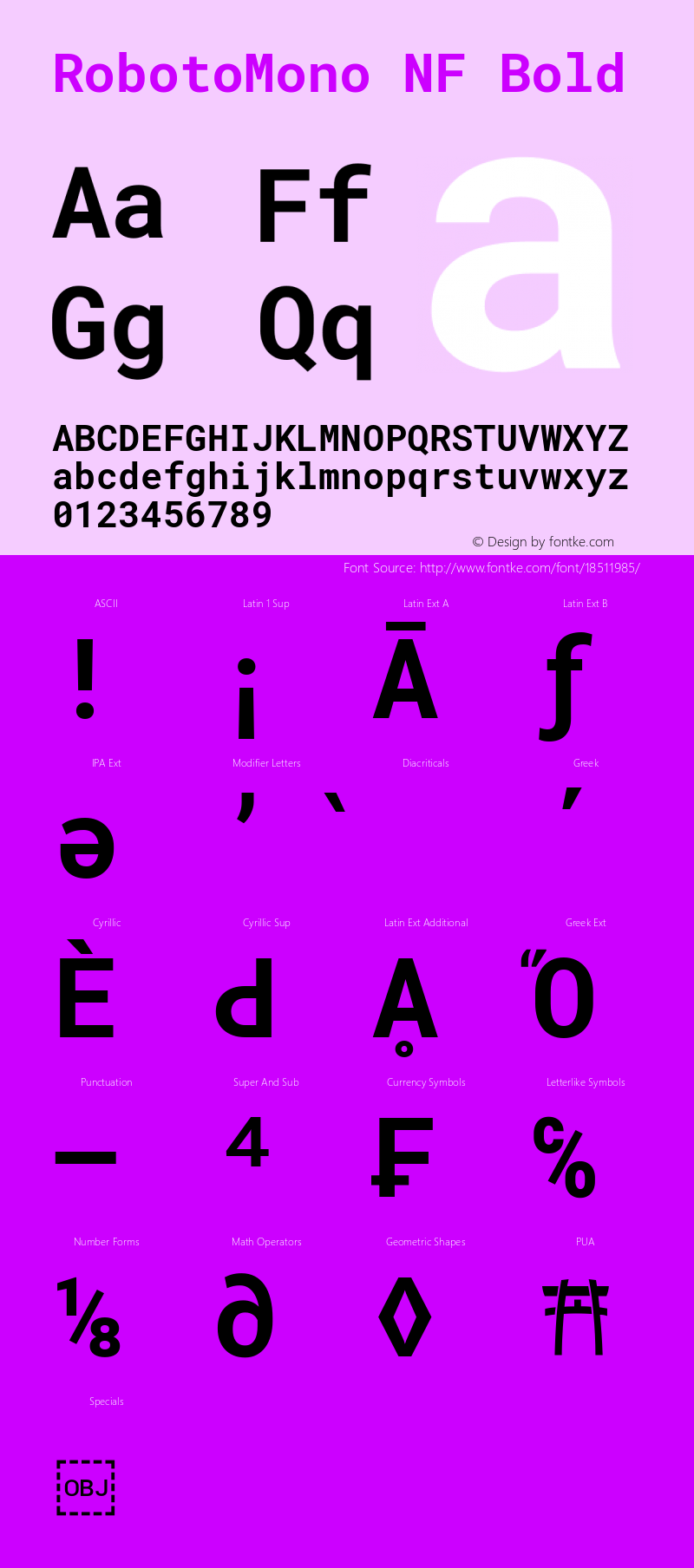 RobotoMono NF Bold Version 2.000986; 2015; ttfautohint (v1.3) Font Sample