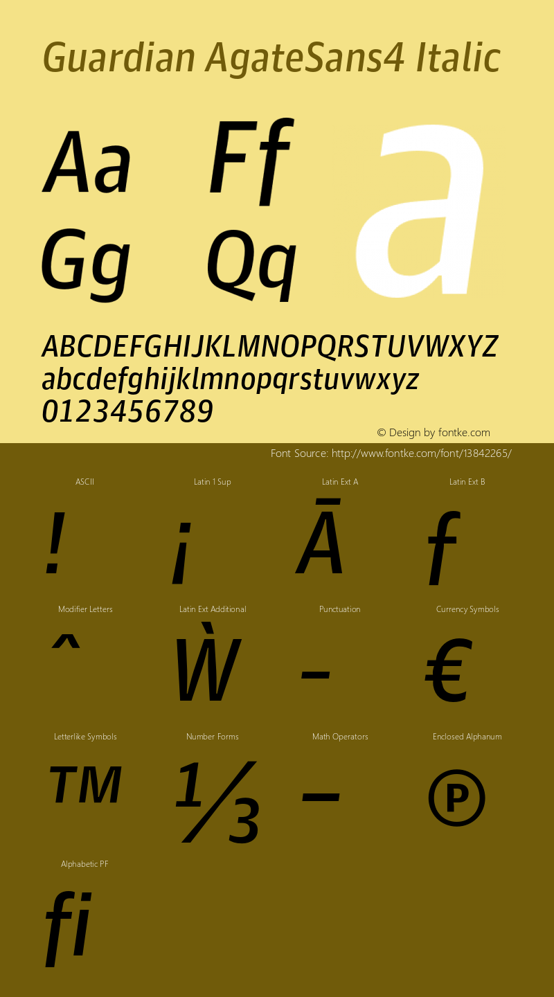 Guardian AgateSans4 Italic Version 1.001;PS 001.001;hotconv 1.0.57;makeotf.lib2.0.21895 Font Sample