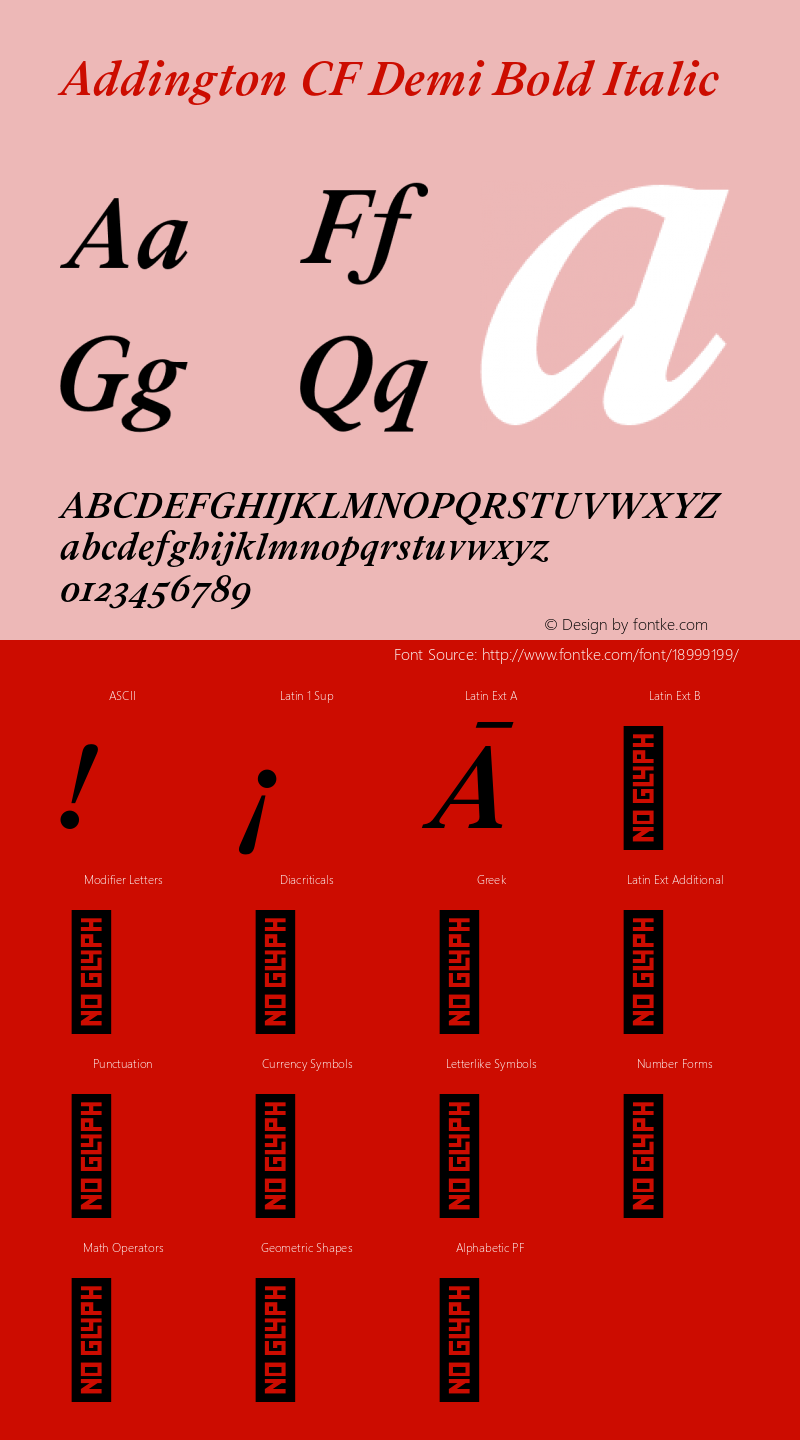 Addington CF Demi Bold Italic Version 1.300;PS 001.300;hotconv 1.0.88;makeotf.lib2.5.64775 Font Sample