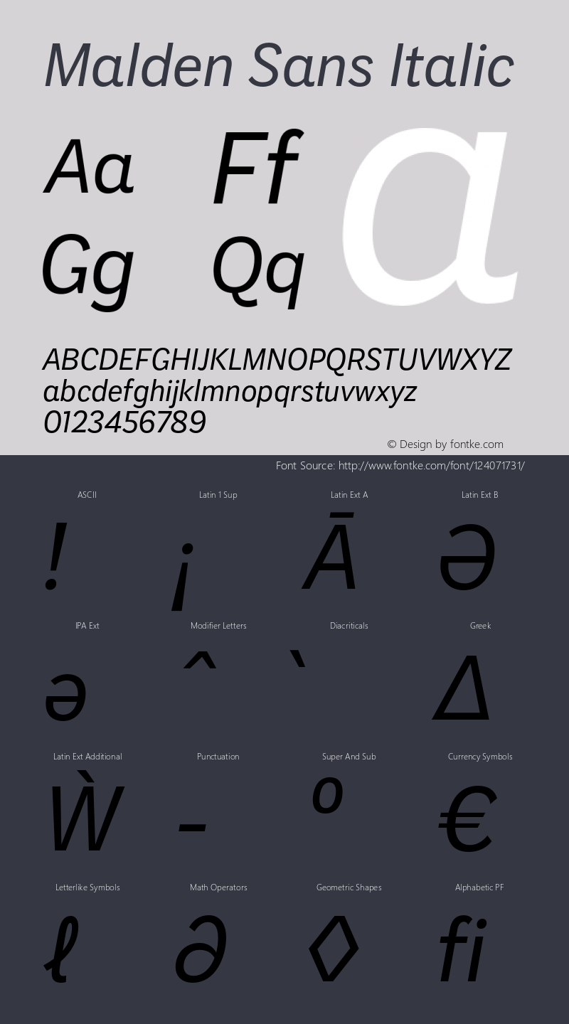 Malden Sans Italic Version 1.00, build 13, s3 Font Sample