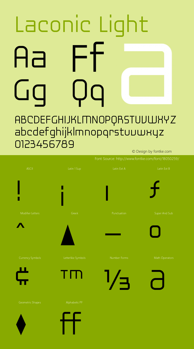 Laconic Light Version 1.000 Font Sample