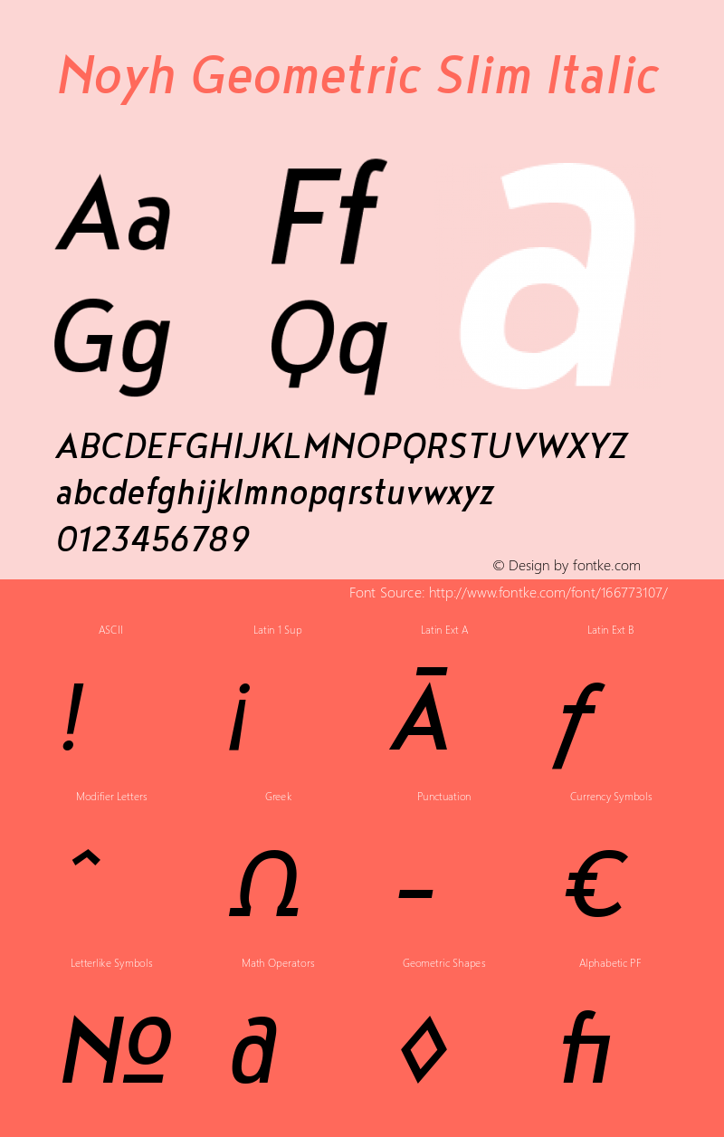 Noyh Geometric Slim Italic 1.000 Font Sample