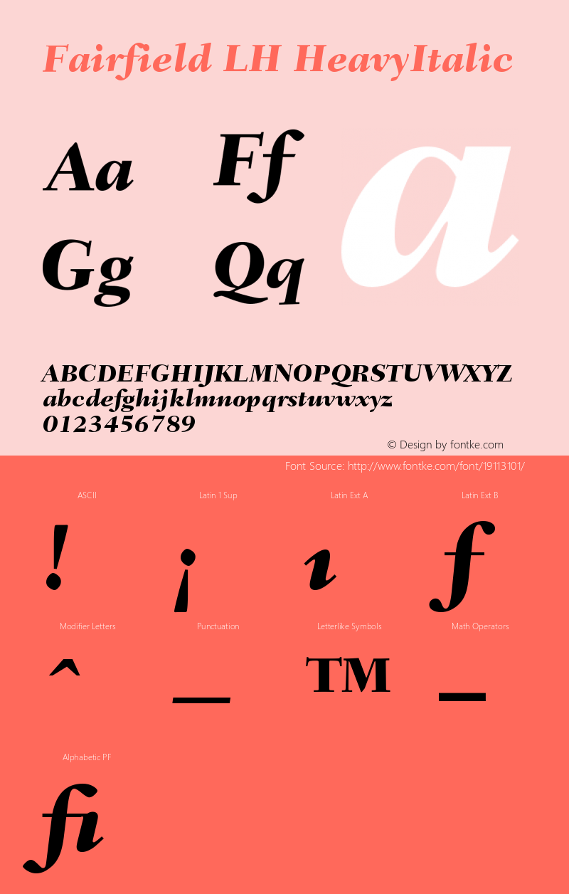 Fairfield LH 86 Heavy Italic Version 001.002 Font Sample