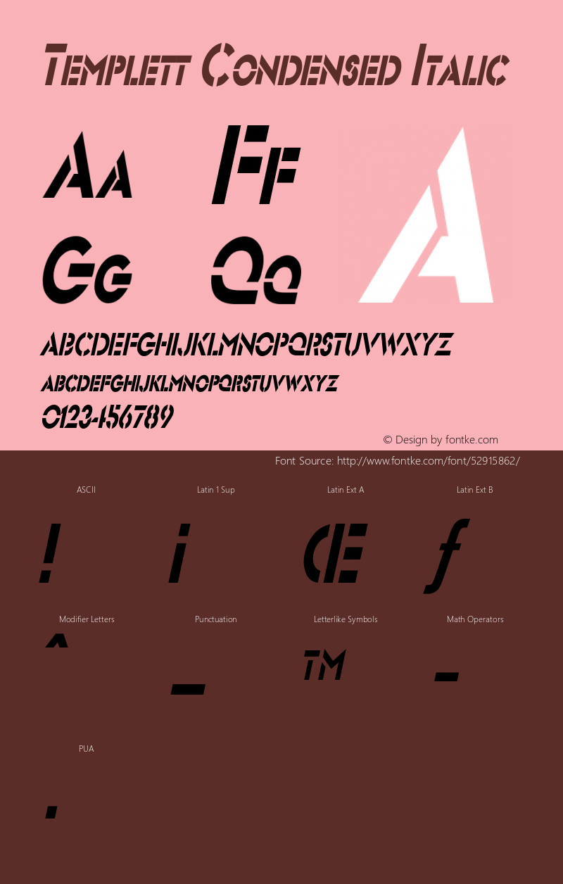 TemplettCondensedItalic Altsys Fontographer 4.1 1/10/95 {DfLp-URBC-66E7-7FBL-FXFA} Font Sample