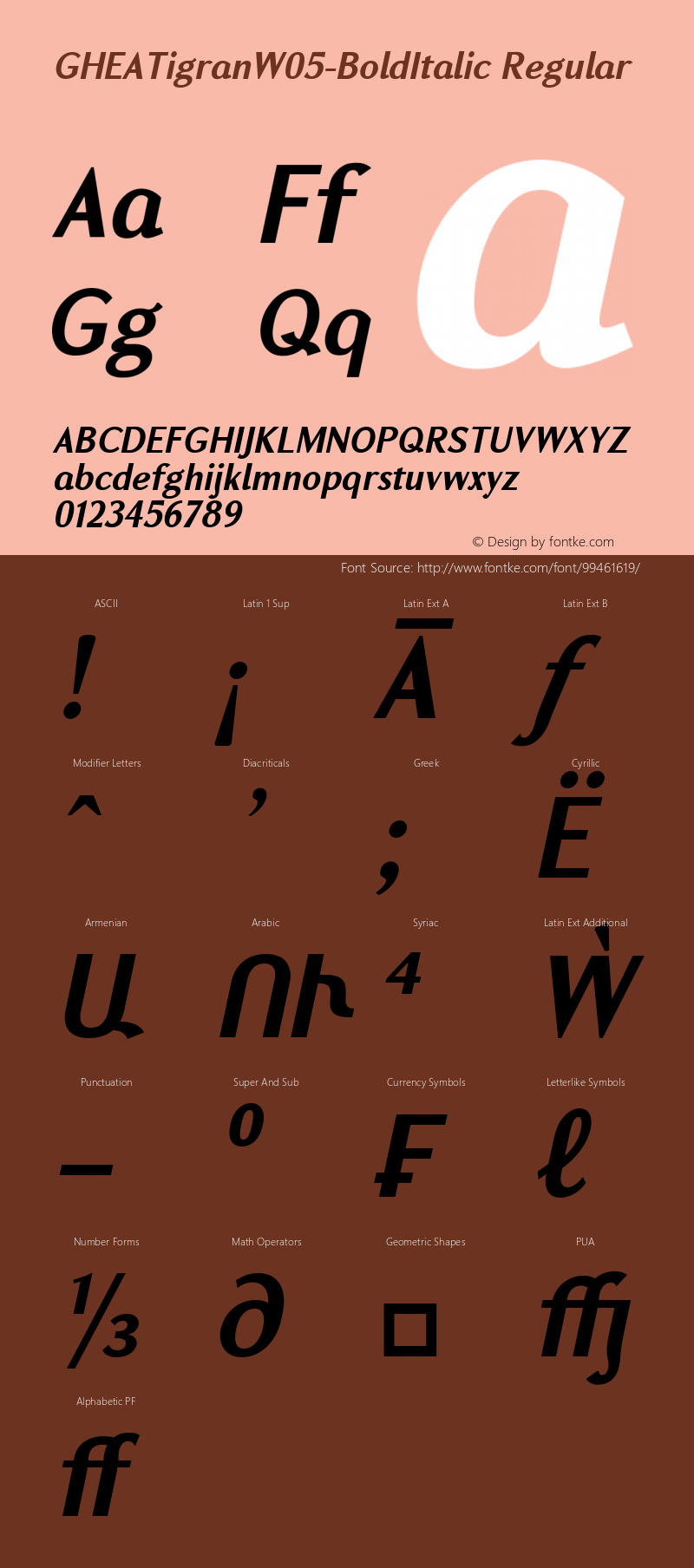 GHEA Tigran W05 Bold Italic Version 1.60 Font Sample