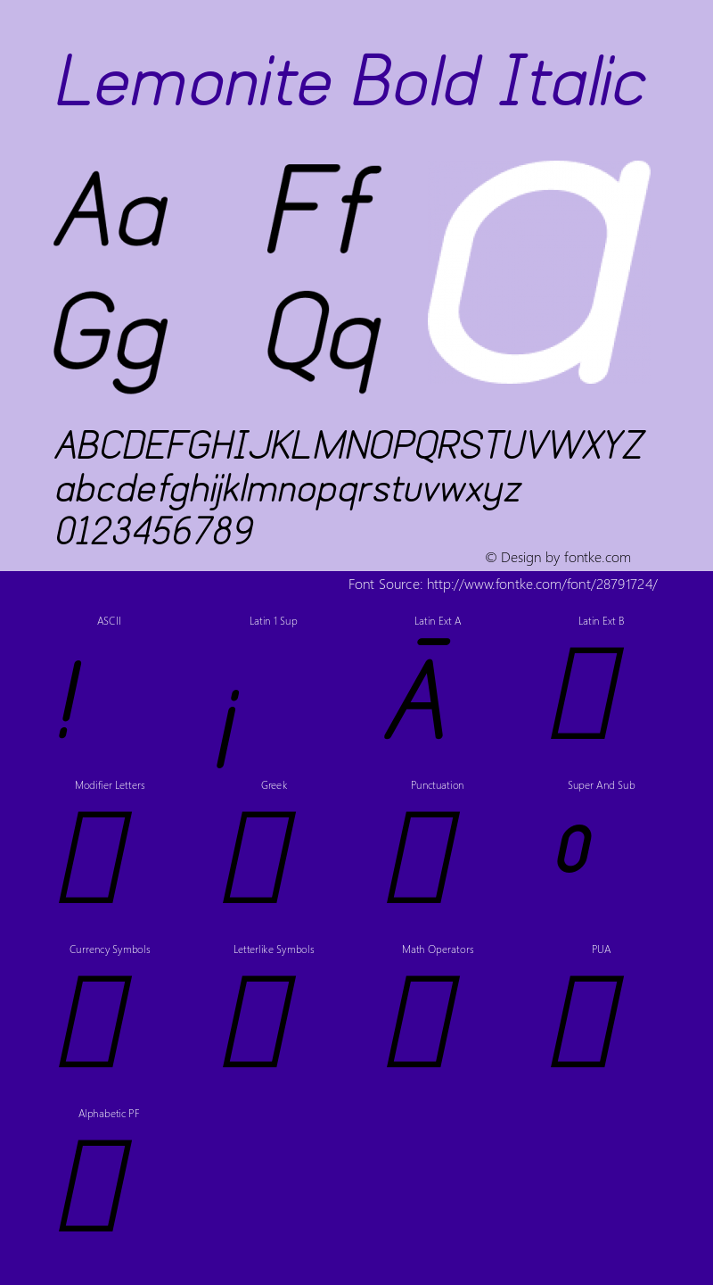 Lemonite-BoldItalic Version 1.002 Font Sample