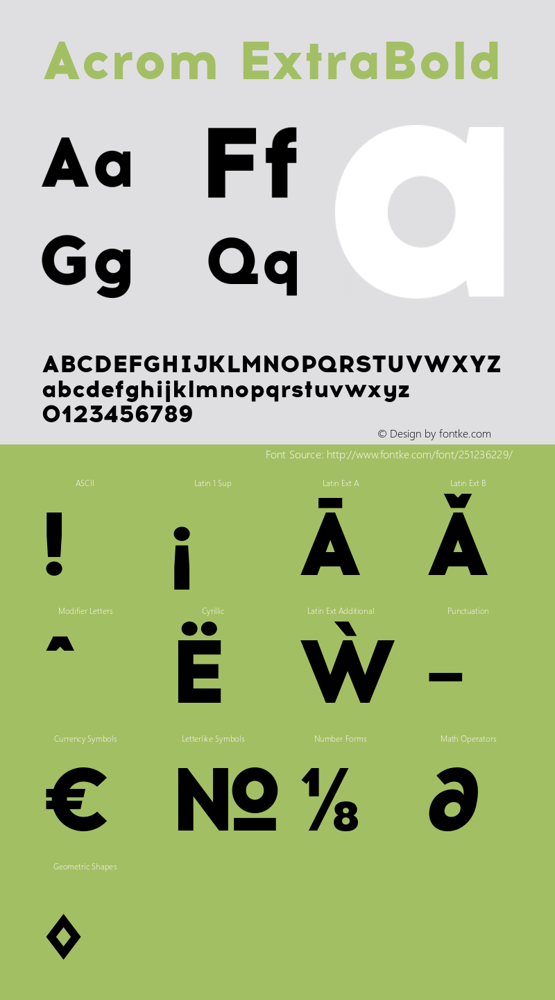 Acrom ExtraBold Version 1.001;Glyphs 3.2 (3227)图片样张