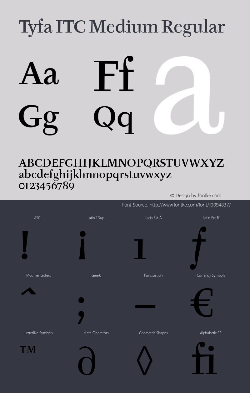 Tyfa ITC Medium Regular Version 2.0 Font Sample